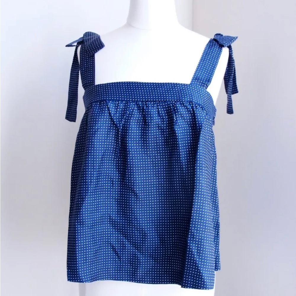 J. Crew polkadot - white and navy blue tank blouse self tie straps - size 10